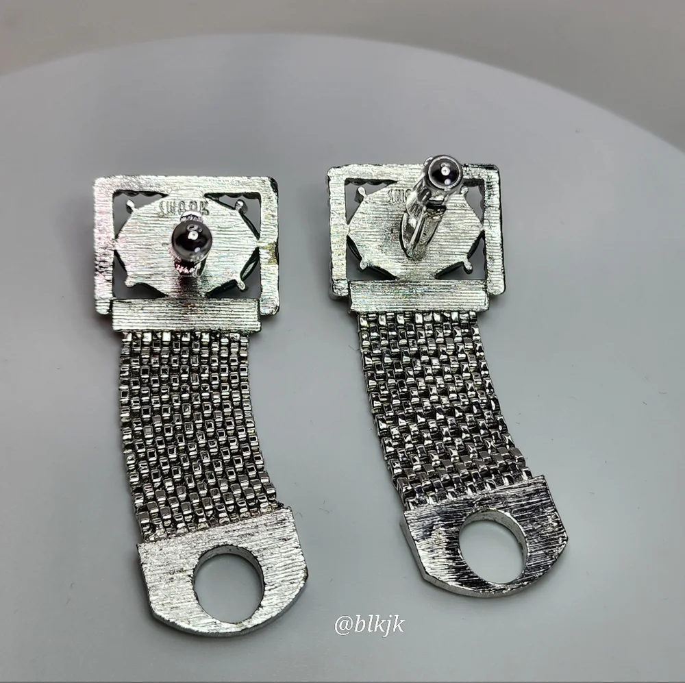 Vintage SWANK Cufflinks *Teal/Silver* EUC